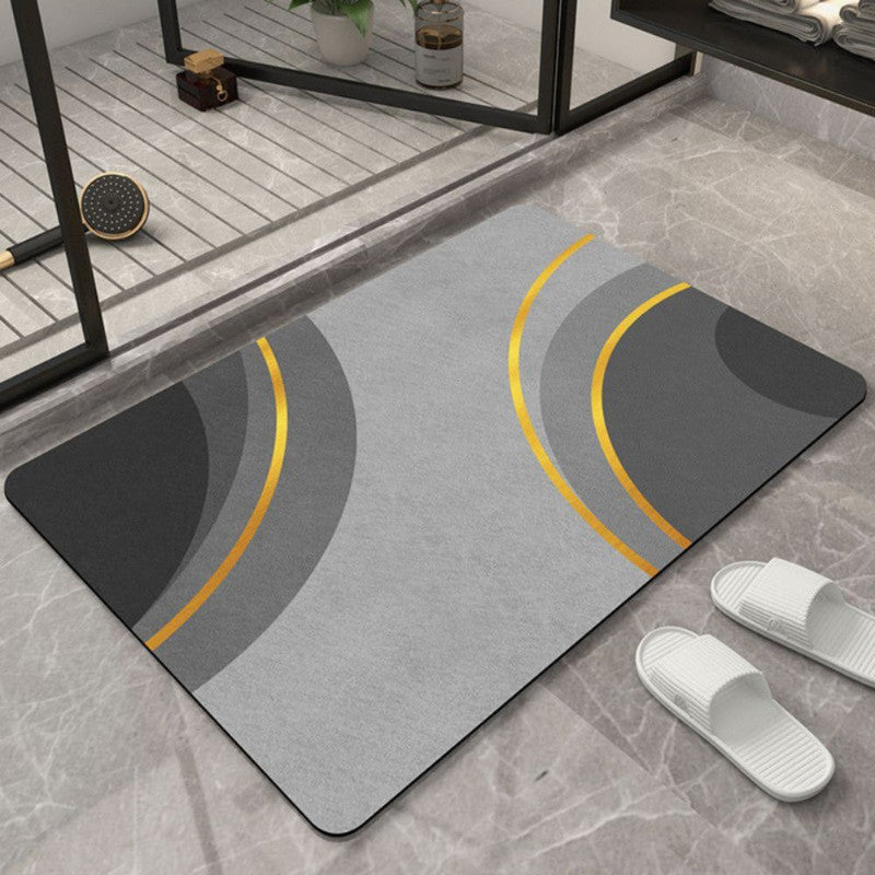 Covoras pentru baie ultra absorbant, anti-alunecare, material Diaton, Model Cercle, 50 x 80 cm cu Sapuniera din lemn natural 