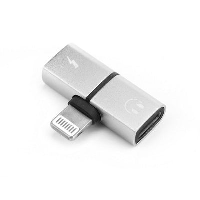 Adaptor 2in1 HF Lighting, Audio si Incarcare, Compatibil cu Telefoane IPhone, 2 x Lighting, 5V/2A, 48KHz/24-bit, Argintiu