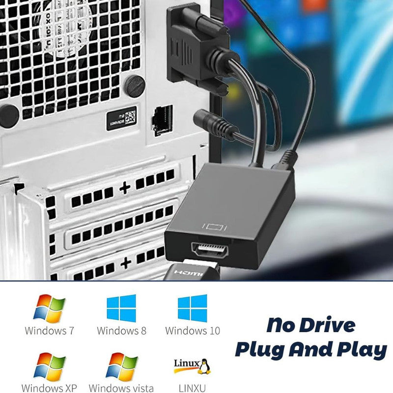 Convertor VGA la HDMI si Audio, Full HD 1080P/60Hz, Negru