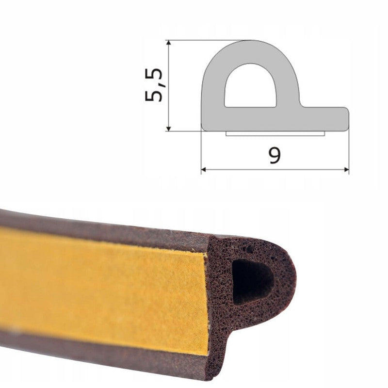 Banda Autoadeziva pentru Etansarea Usilor si Ferestrelor, Profil P, 9mm x 5.5mm, Rezistenta UV, Cauciuc EPDM, 6 m, Maro