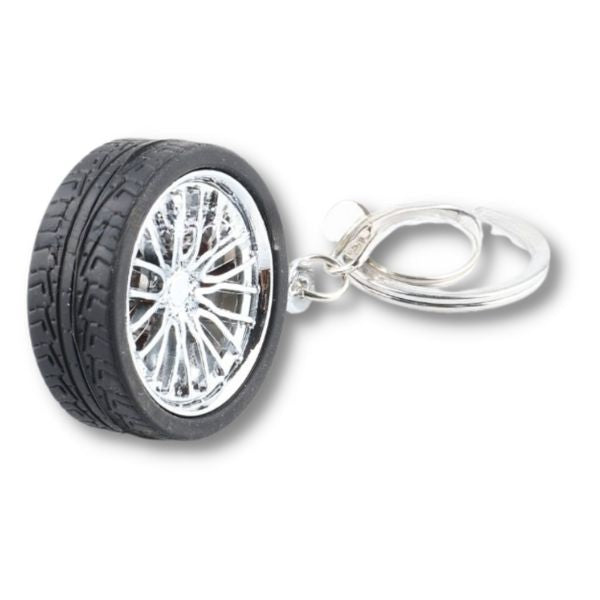 Breloc metalic anticoroziv, model roata auto tunning cu janta si disc de frana, 10 x 3.5 x 2 cm, Argintiu