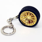 Breloc metalic anticoroziv, model roata auto tunning cu janta si disc de frana, 10 x 3.5 x 2 cm, Auriu