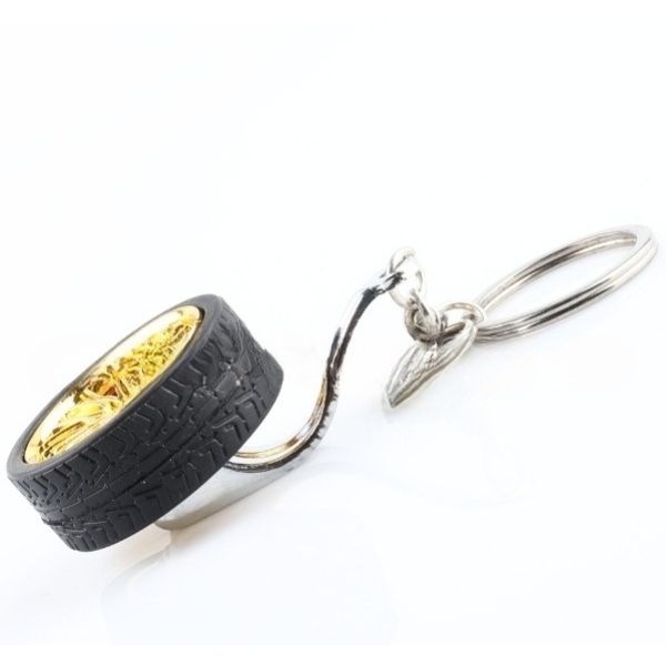 Breloc metalic anticoroziv, model roata auto tunning cu janta si disc de frana, 10 x 3.5 x 2 cm, Auriu
