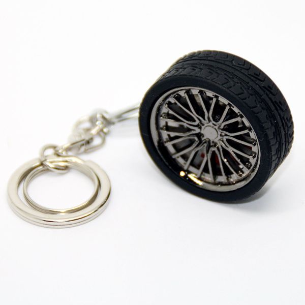 Breloc metalic anticoroziv, model roata auto tunning cu janta si disc de frana, 10 x 3.5 x 2 cm, Negru