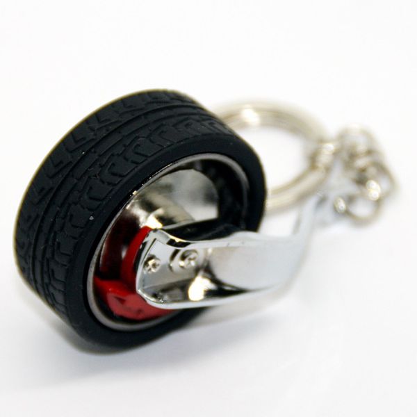 Breloc metalic anticoroziv, model roata auto tunning cu janta si disc de frana, 10 x 3.5 x 2 cm, Negru