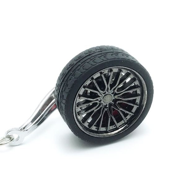 Breloc metalic anticoroziv, model roata auto tunning cu janta si disc de frana, 10 x 3.5 x 2 cm, Negru