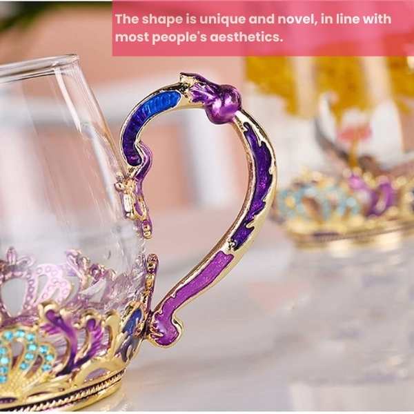 Cana Handmade Mercaton Crown din Sticla Emailata, Transparenta, Termorezistenta, cu Capac si Lingurita, Design Coroana, 320 m
