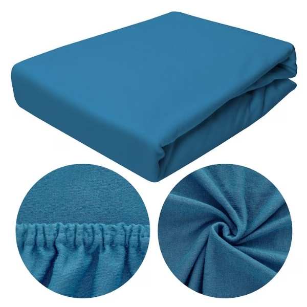 Cearceaf de Pat cu Elastic, Bumbac, Tesatura Rigida, 140g/m2, 180 x 200 cm, Albastru