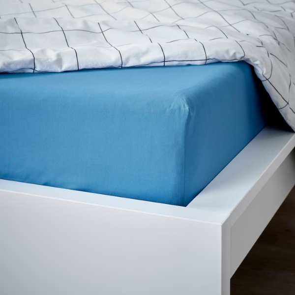 Cearceaf de Pat cu Elastic, Bumbac, Tesatura Rigida, 140g/m2, 180 x 200 cm, Albastru