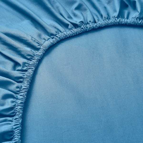 Cearceaf de Pat cu Elastic, Bumbac, Tesatura Rigida, 140g/m2, 150 x 200 cm, Albastru