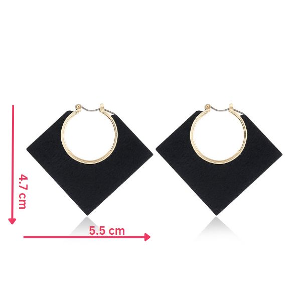 Cercei din Lemn cu Forma Geometrica Patrat, Negru, 4.7 x 5.5 cm