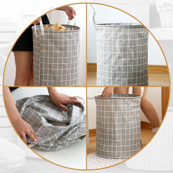Cos pentru Rufe cu Manere, Impermeabil, Poliester, 40 x 50 cm, 80 Litri, Gri