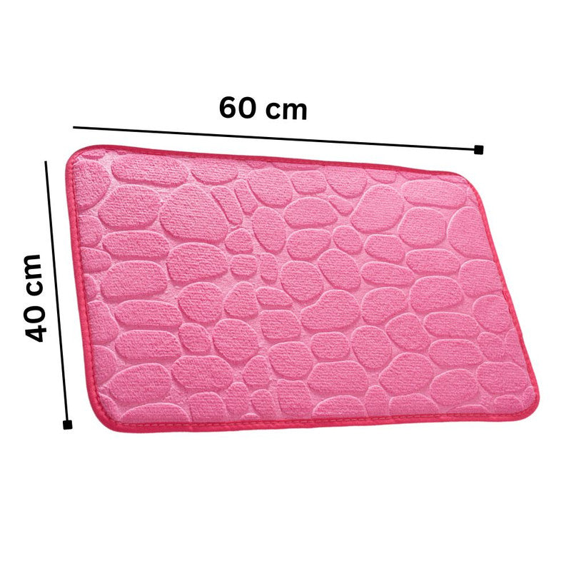 Covoras de baie din Poliester si spuma de memorie, model pietre, anti-derapant, ultra-absorbant, Roz, 60 x 40 cm