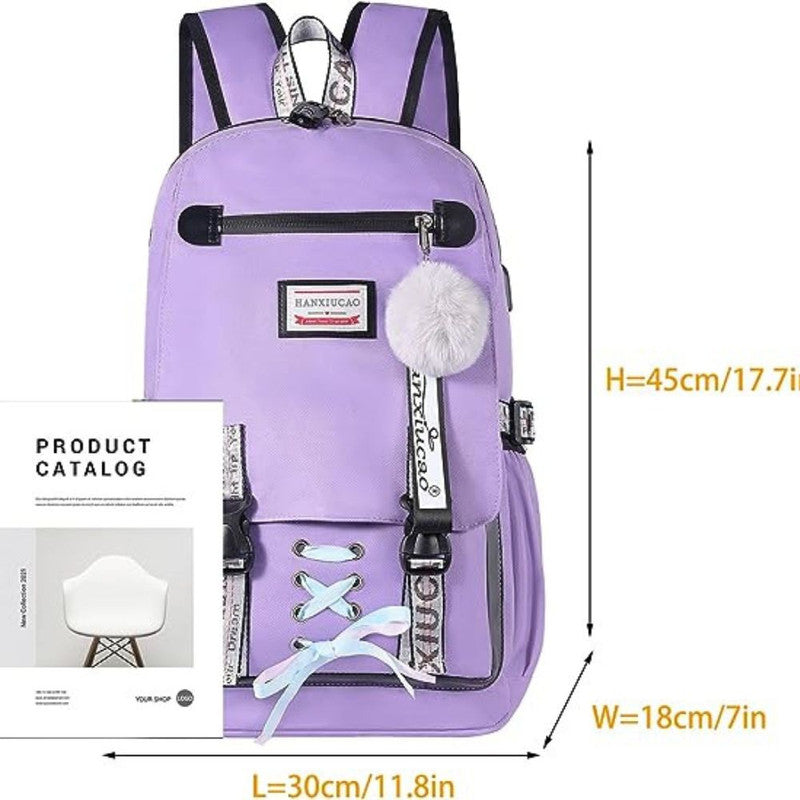 Ghiozdan Smart pentru Copii, Mercaton, Material Impermeabil, Port USB, Lacat anti-furt, 20 – 35 L, 30 x 14 x 47 cm, Violet