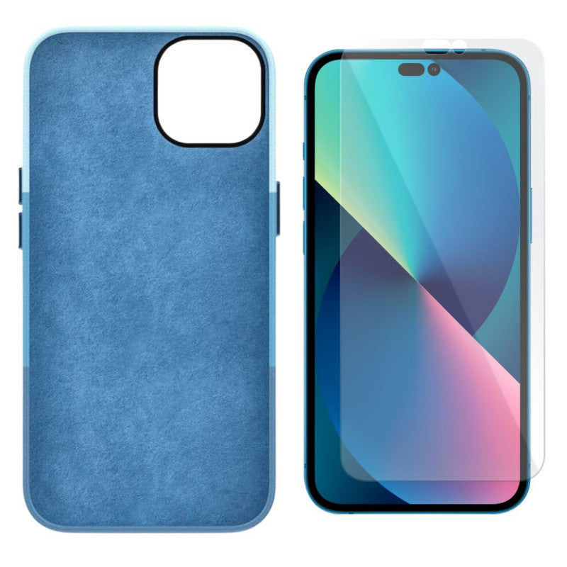 Husa de protectie cu armatura pe margini pentru Iphone 14 Pro, Piele Ecologica si Folie de Protectie 9H, Grosime 0.3 mm, Alba