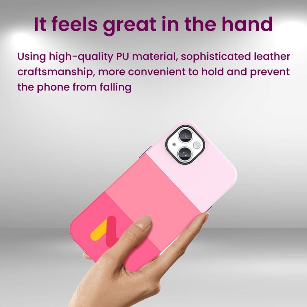 Husa de Protectie Mercaton din Piele Ecologica si cu Armaturi pe Margini, pentru Iphone 14, Roz Multicolor