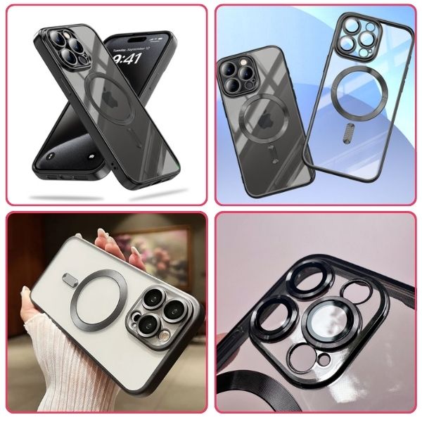 Husa pentru iPhone 16, TPU, Protectie si pentru Camera, MagSafe, Anti-Alunecare, Anti-Galbenire, Transparenta cu Margine Neag