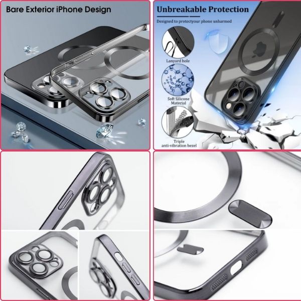 Husa si Folie Protectie pentru iPhone 16 TPU, Protectie si pentru Camera, MagSafe, Anti-Alunecare, Anti-Galbenire, Transparen