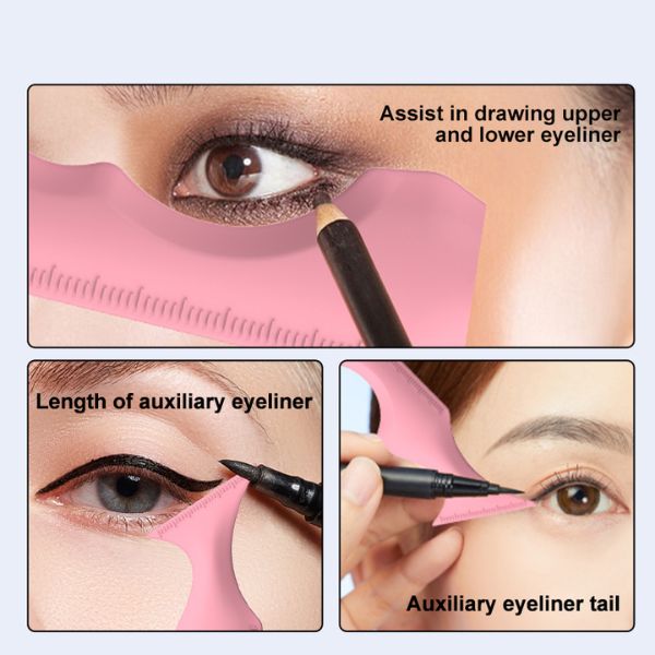 Sablon multifunctional 5 in 1 Eyeline din silicon pentru makeup ochi, fata, sprancene, buze, 149.4×41.4×8 mm, Roz