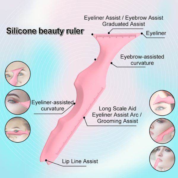 Sablon multifunctional 5 in 1 Eyeline din silicon pentru makeup ochi, fata, sprancene, buze, 149.4×41.4×8 mm, Roz