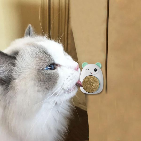 Jucarie interactiva Model Ursulet pentru pisicute cu minge rotativa 360° din iarba Catnip, 4.3 x 6 cm, Roz