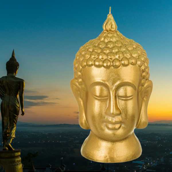 Lumanare Decorativa Mercaton, Model Cap Buddha 3D, 11 x 21 cm, Auriu