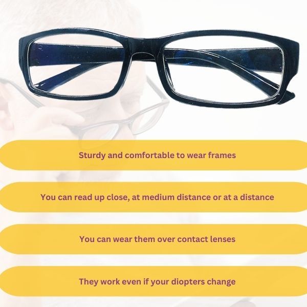 Ochelari pentru citit One4ALL cu dioptrii auto-ajustabile de la +0.5 la +2.50, Negru si 4 Perii pentru Curatarea Lentilelor, 