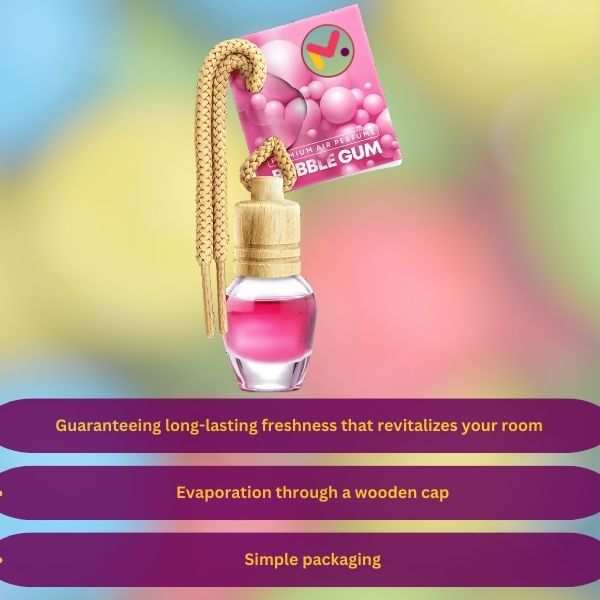 Odorizant Auto in Sticla cu Snur si Capac din Lemn, Aroma Bubble Gum, 8 ml