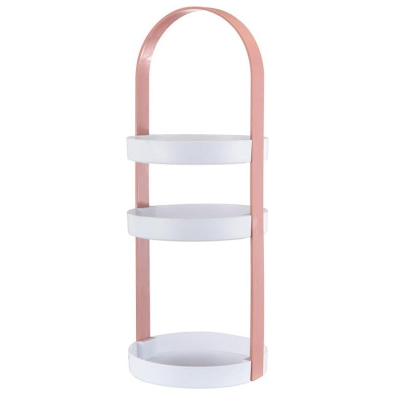Organizator portabil pentru cosmetice cu maner si 3 rafturi, Plastic PP, 19.5 x 50 cm, Roz