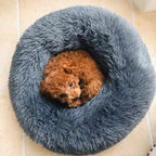 Pat Rotund Imblanit pentru Animale de Companie, Suprafata Antiaderenta, Calduros, Materiale Soft, 60 cm si 2 Perii pentru Ind