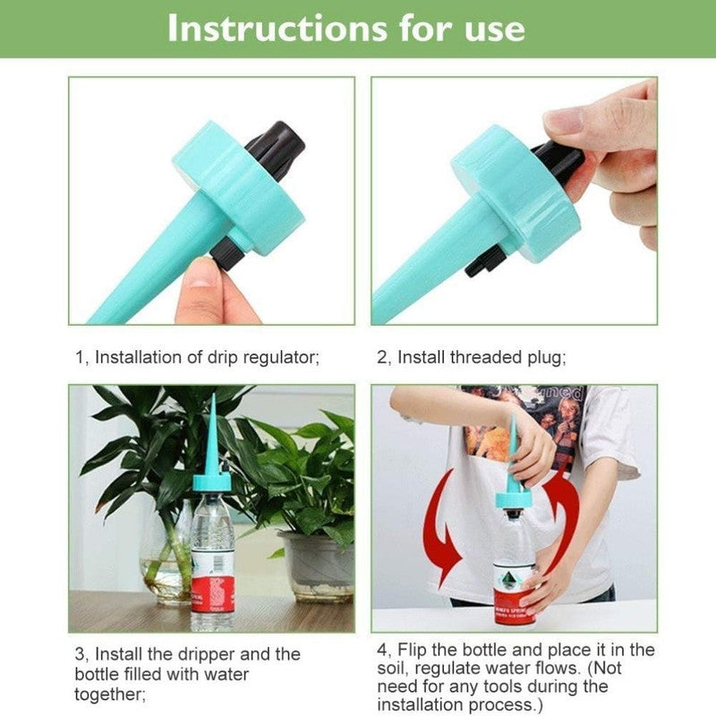 Set 6 Picuratoare cu Valva pentru Irigare Plante de Interior, Debit de Apa Reglabil, PP, 16.5 cm