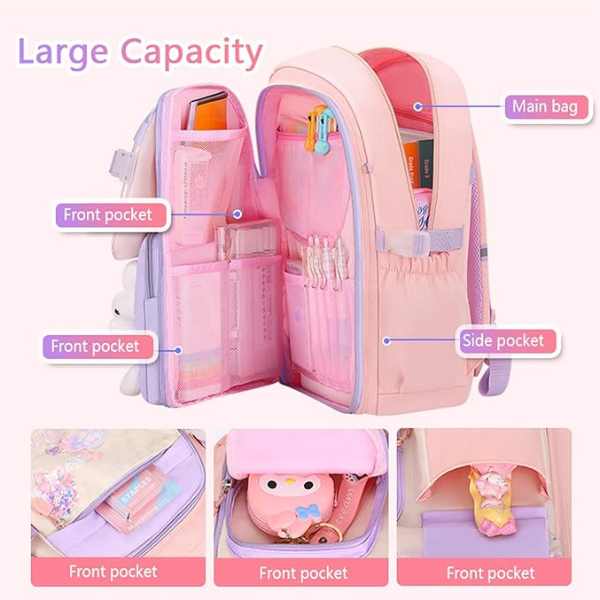 Rucsac Mercaton din Material Oxford cu Jucarie de Plus, 35 L, Bretele Captusite, 45x32x17 cm, Roz cu Mov