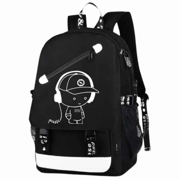 Rucsac Mercaton din Material Oxford cu Port USB, Elemente Fosforescente, 44x27x16 cm, Negru