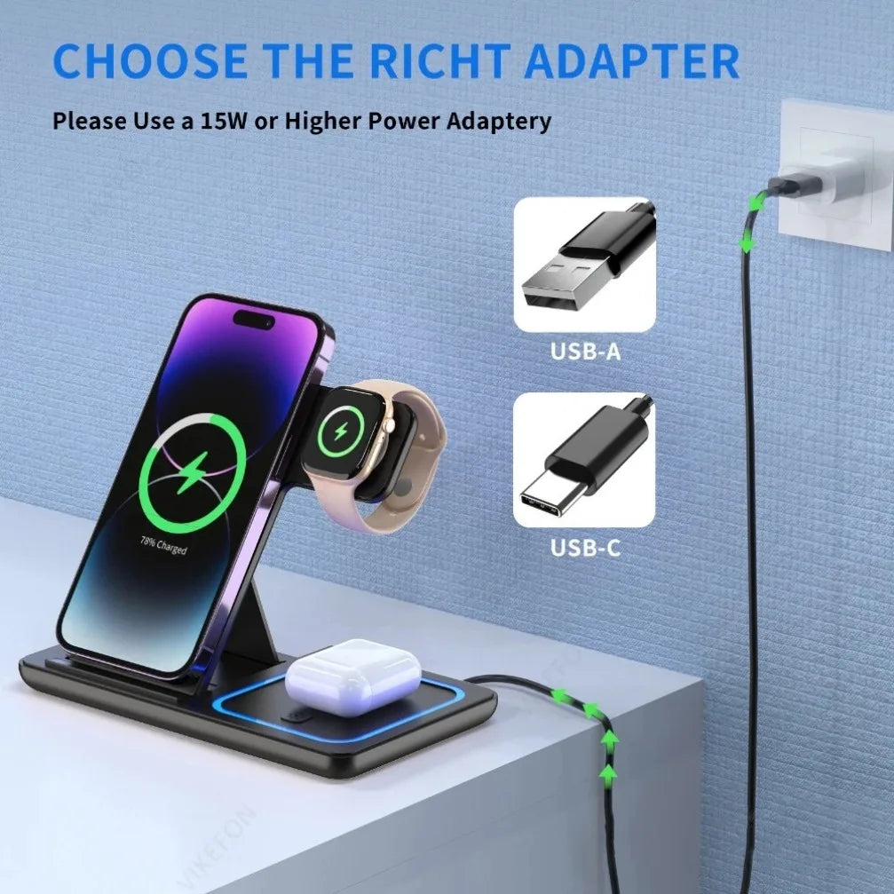 STAȚIE PLIABILĂ DE ÎNCĂRCARE WIRELESS 3‑ÎN‑1