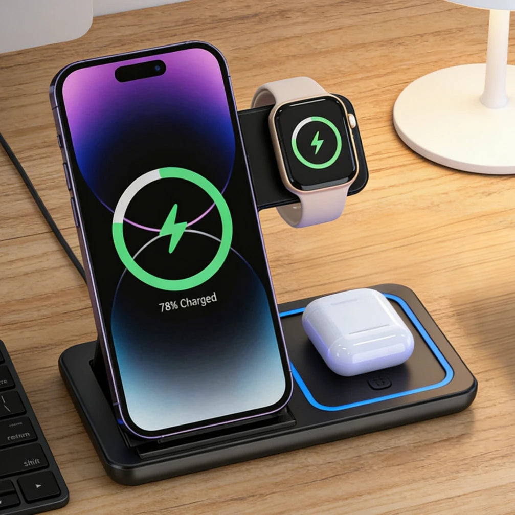 STAȚIE PLIABILĂ DE ÎNCĂRCARE WIRELESS 3‑ÎN‑1