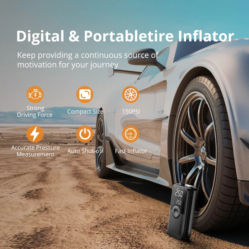 COMPRESOR AUTO PORTABIL DIGITAL, REÎNCĂRCABIL