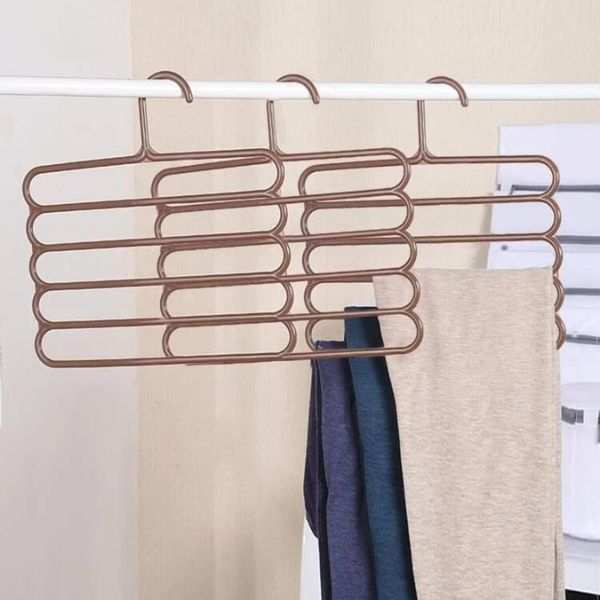 Set 10 Umerase Mercaton din Plastic, cu 5 Pozitii, Pentru Pantaloni, Fuste sau Cravate, 31 x 31 cm, Maro