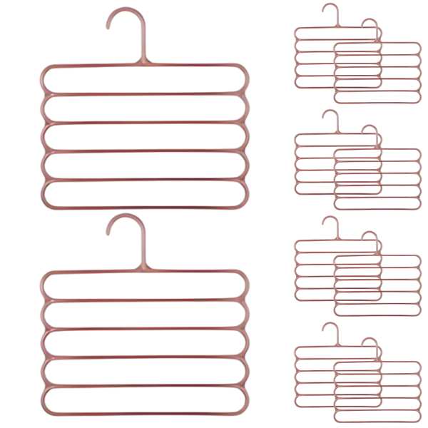 Set 10 Umerase Mercaton din Plastic, cu 5 Pozitii, Pentru Pantaloni, Fuste sau Cravate, 31 x 31 cm, Maro