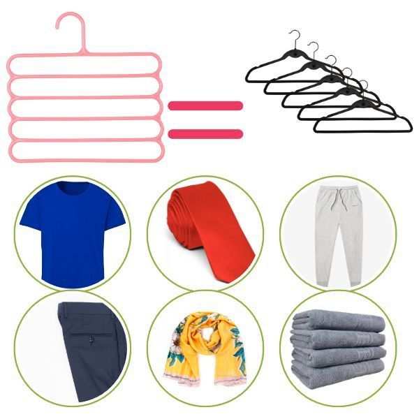 Set 20 Umerase Mercaton din Plastic, cu 5 Pozitii, Pentru Pantaloni, Fuste sau Cravate, 31 x 31 cm, Roz
