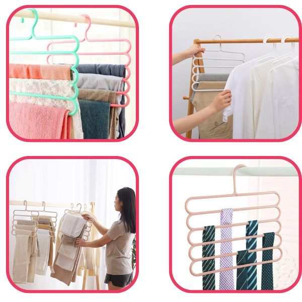 Set 20 Umerase Mercaton din Plastic, cu 5 Pozitii, Pentru Pantaloni, Fuste sau Cravate, 31 x 31 cm, Roz