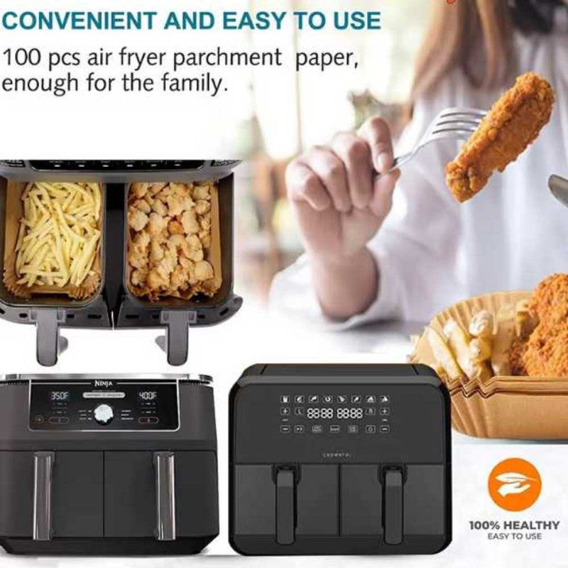 Set 100 Hartii de Copt pentru Airfryer cu Corp Dublu, Forma Dreptunghiular, 40 g/m², 14 x 22 cm