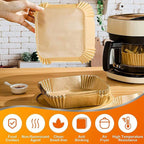 Set 100 Hartii de copt sau prajit pentru Airfryer, Forma patrat, in suport de plastic cu capac, 16 x 16 cm