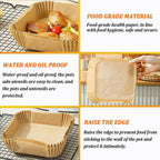 Set 100 Hartii de copt sau prajit pentru Airfryer, Forma patrat, in suport de plastic cu capac, 16 x 16 cm