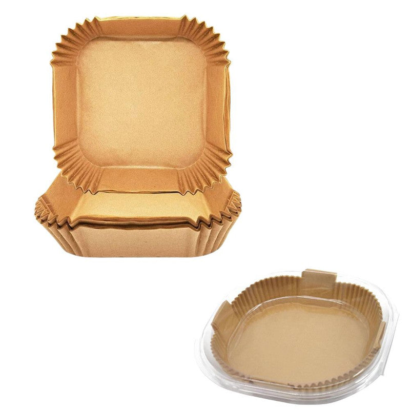 Set 100 Hartii de copt sau prajit pentru Airfryer, Forma patrat, in suport de plastic cu capac, 20 x 20 cm