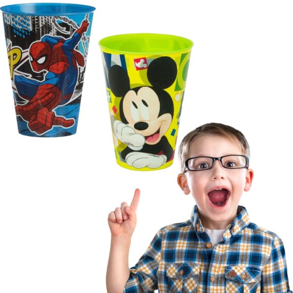 Set 2 Pahare din Plastic cu Mickey Mouse si cu Spiderman, fara BPA, 430 ML, Multicolor