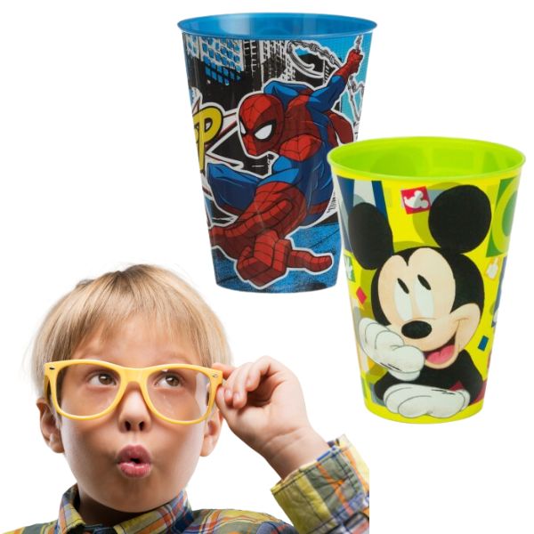 Set 2 Pahare din Plastic cu Mickey Mouse si cu Spiderman, fara BPA, 430 ML, Multicolor