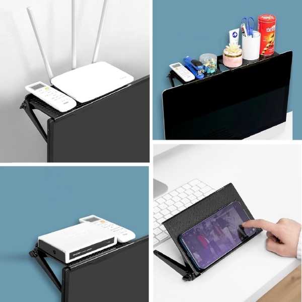 Set 2 buc, Raft Reglabil de Depozitare pentru TV sau Monitoare LCD, Maxim 4 Kg, 30 x 11 x 3 cm, Negru