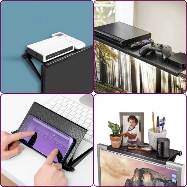 Set 2 buc, Raft Reglabil de Depozitare pentru TV sau Monitoare LCD, Maxim 4 Kg, 30 x 11 x 3 cm, Negru