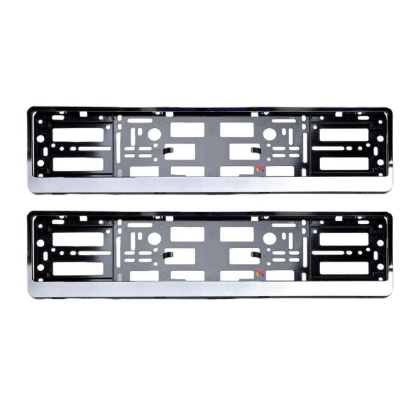 Set 2 Buc Suport Premium din PVC pentru Numar Inmatriculare Auto, cu Rama Cromata