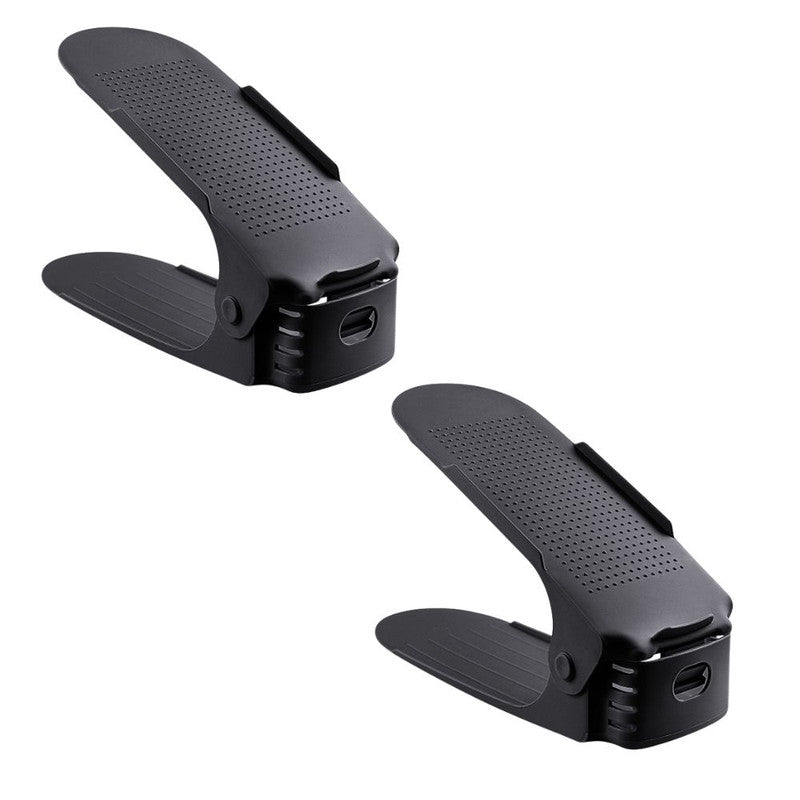 Set 2 buc, Suport antiderapant si ajustabil pentru depozitare o pereche de incaltaminte, PP, 6×25.5×11/17 cm, Negru